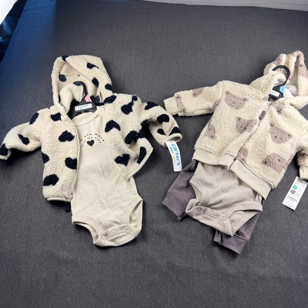 Carter's Child of Mine Baby Fleece Hoodie Bodysuit Pants 2 Set Bundle 0-3M 3-6M